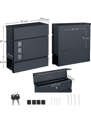 Songmics Brievenbus antraciet - (B)37 x (H)37 x (D)10,5 cm