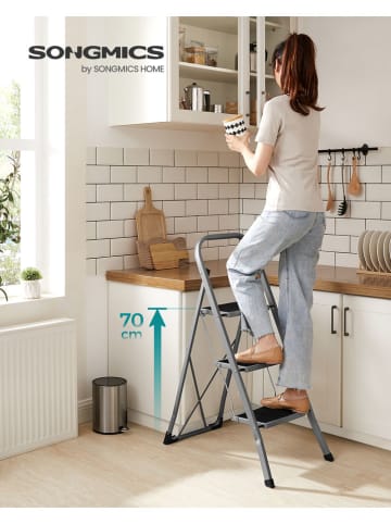 Songmics Keukentrap zilverkleurig/zwart - (B)46,5 x (H)105 x (D)74,5 cm