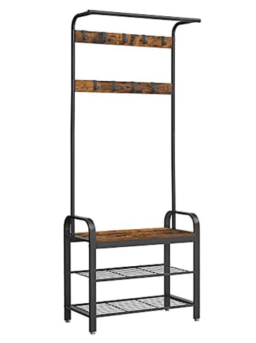 Songmics Standgarderobe in Schwarz/ Braun - (B)77 x (H)183 x (T)33,7 cm