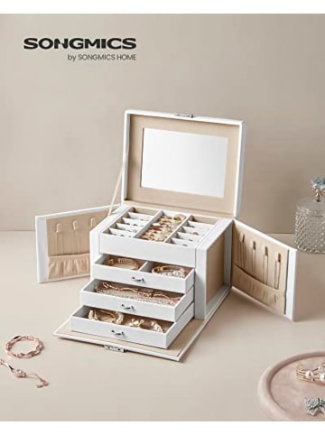 Songmics Schmuckkästchen in Weiß/ Beige - (B)22,5 x (H)16,5 x (T)17,5 cm