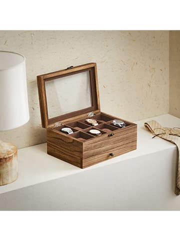 Songmics Szkatułka w kolorze brązowym na zegarki - 27 x 13 x 20 cm