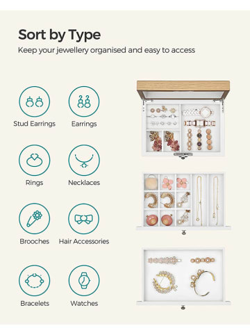 Songmics Szkatułka w kolorze biało-jasnobrązowym - 25 x 15 x 17 cm