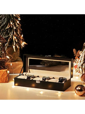 Songmics Szkatułka w kolorze czarnym na zegarki - 30 x 8 x 11,2 cm