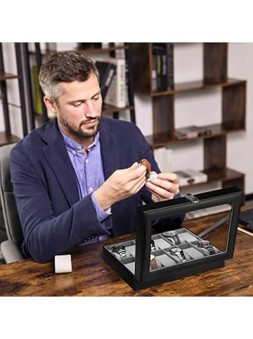 Songmics Szkatułka w kolorze czarnym na zegarki - 30 x 8,5 x 21 cm