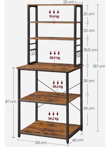 Songmics Küchenregal in Braun/ Schwarz - (B)60 x (H)167 x (T)40 cm