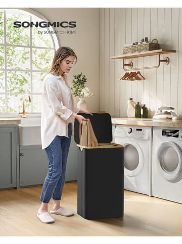 Songmics Wasmand zwart/lichtbruin - (B)42 x (H)70,5 x (D)32 cm