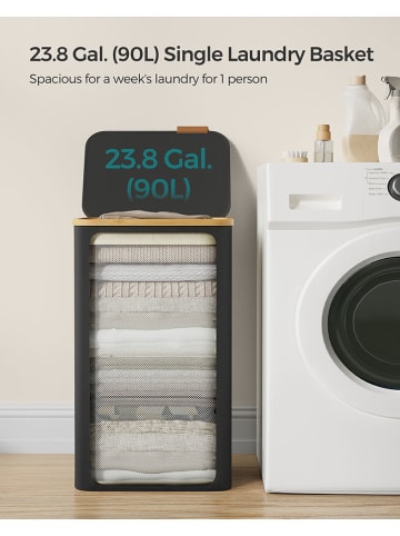 Songmics Wäschekorb in Schwarz/ Hellbraun - (B)42 x (H)70,5 x (T)32 cm