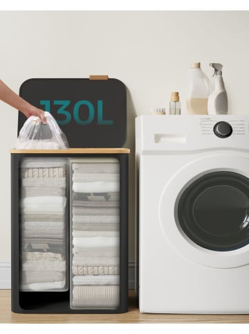 Songmics Kosz w kolorze czarnym na pranie - 52 x 70,5 x 38,5 cm