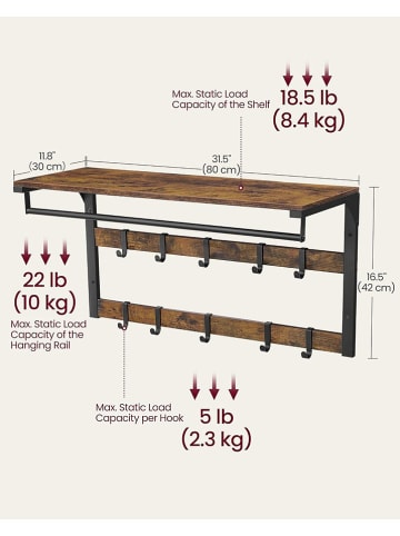 Songmics Garderobe in Braun/ Schwarz - (B)80 x (H)42 x (T)30 cm