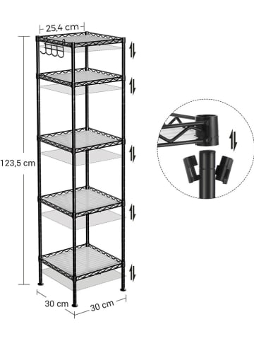 Songmics Staande kast zwart/transparant - (B)30 x (H)123,5 x (D)30 cm