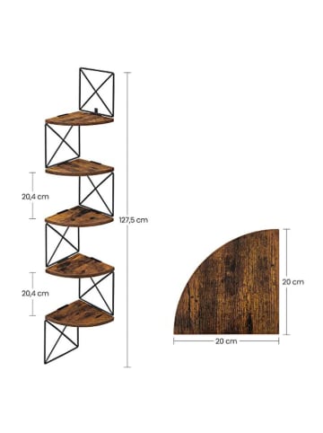 Songmics Regał narożny w kolorze brązowo-czarnym - 20 x 127,5 x 20 cm