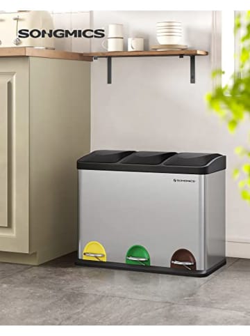 Songmics Mülleimer in Silber/ Schwarz - (B)60,5 x (H)48,5 x (T)31,5 cm