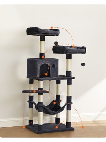 Songmics Kratzbaum in Dunkelgrau/ Creme - (B)55 x (H)143 x (T)45 cm