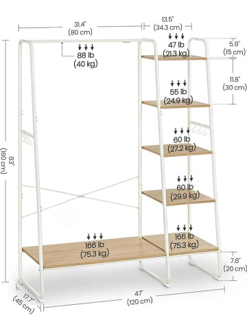 Songmics Garderoba stojąca w kolorze biało-beżowym - 120 x 160 x 45 cm