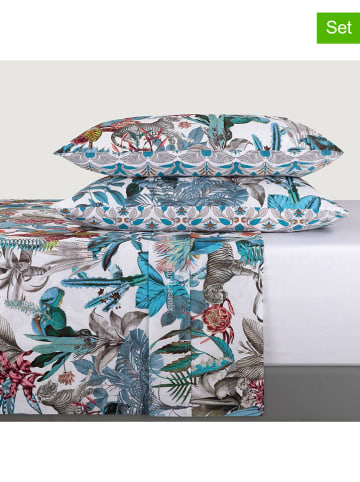 CXL by Christian Lacroix 4tlg. Set: Satin-Bettlaken und Kissenbezüge in Weiß/ Blau/ Bunt