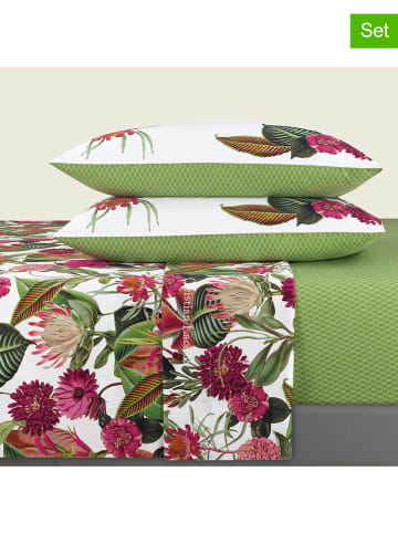 CXL by Christian Lacroix 4tlg. Set: Satin-Bettlaken und Kissenbezüge in Grün/ Bunt