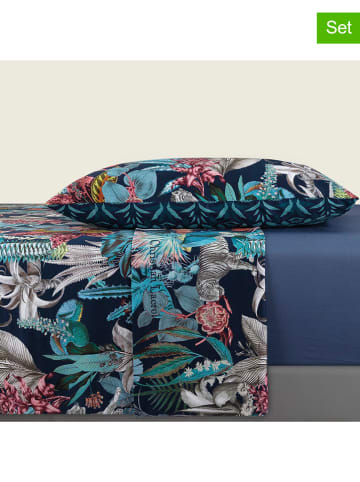 CXL by Christian Lacroix 3-delige set: satijnen bedlakens en kussenslopen donkerblauw/meerkleurig