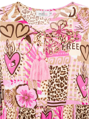 Zwillingsherz Sukienka "Safari Patchwork" w kolorze jasnoróżowo-beżowym