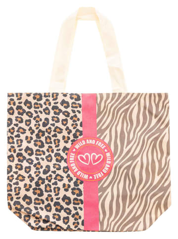 Zwillingsherz Shopper "Leo + Zebra" in Beige - (B)36 x (H)46 cm