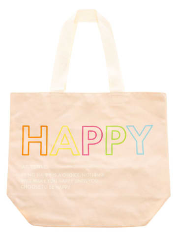 Zwillingsherz Shopper "Happy" in Beige - (B)36 x (H)46 cm