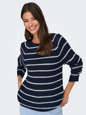 JDY Pullover "Ellen" in Dunkelblau/ Weiß