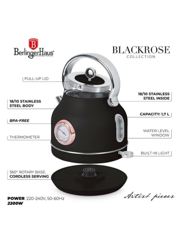 Berlinger Haus Wasserkocher in Schwarz/ Roségold - 1,7 l