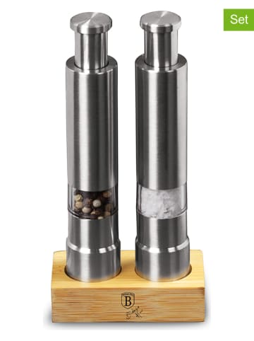 Berlinger Haus 3-delige zout- & pepermolenset "Black Silver Collection" zilverkleurig/naturel