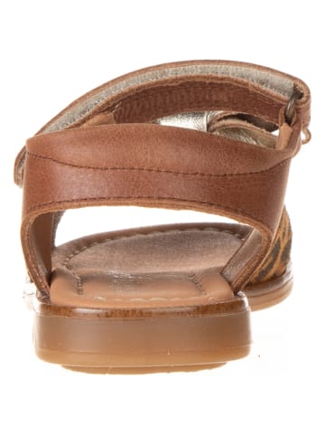 POM POM Leder-Sandalen in Braun/ Gold