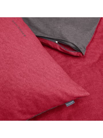 Schiesser Feinbiber-Bettwäsche-Set  in Rot/ Anthrazit