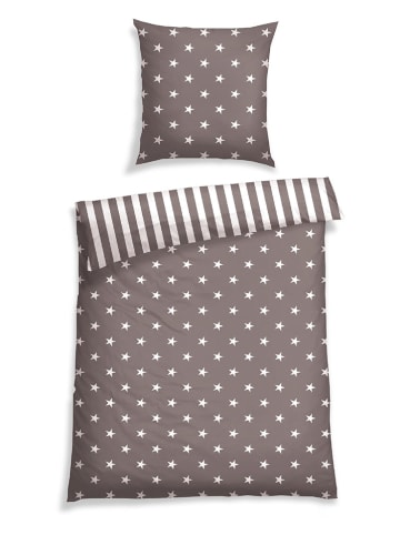 Schiesser Feinbiber-Bettwäsche-Set ''Sterne'' in Braun/ Weiß