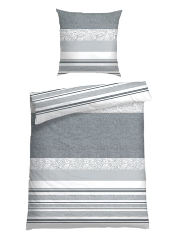 Schiesser Renforcé beddengoedset "Adele" lichtgrijs/wit