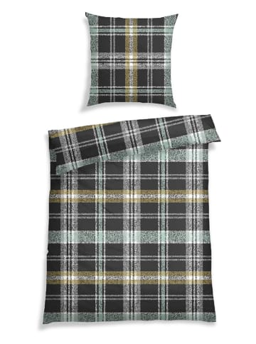 Schiesser Fijnbiber beddengoedset ''Scott'' grijs/groen