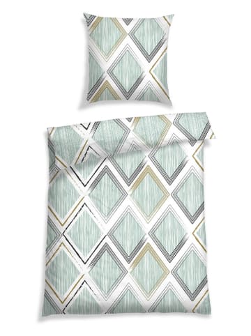 Schiesser Komplet pościeli flanelowej ''Eike'' w kolorze zielono-szarym