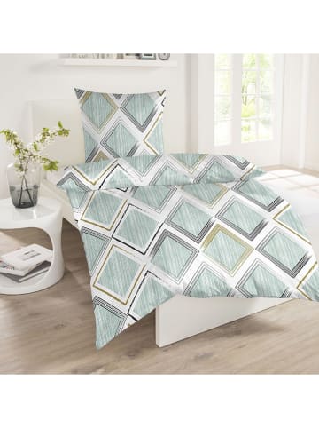 Schiesser Fijnbiber beddengoedset ''Eike'' groen/grijs