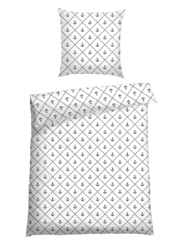 Schiesser Renforcé beddengoedset "Nola" wit/donkerblauw