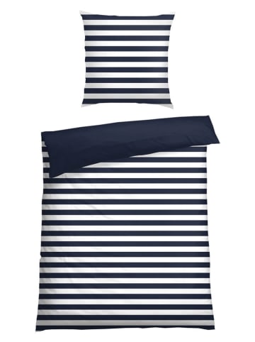 Schiesser Renforcé-Bettwäsche-Set ''Mara'' in Dunkelblau/ Weiß