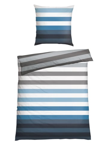Schiesser Fijnbiber beddengoedset "Happy Stripe" blauw/beige