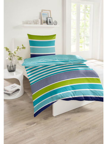 Schiesser Renforcé-Bettwäsche-Set ''Smarell'' in Grün/ Hellblau
