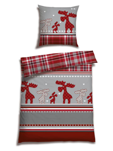 Schiesser Komplet pościeli flanelowej "Salous" w kolorze szaro-czerwonym