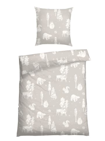 Schiesser Komplet pościeli flanelowej "Nordic" w kolorze szaro-białym