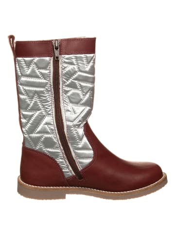 kmins Skórzane kozaki zimowe w kolorze srebrno-ciemnoczerwonym