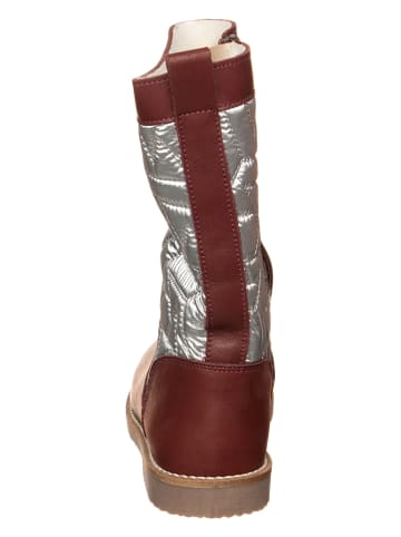 kmins Leder-Winterstiefel in Dunkelrot/ Silber