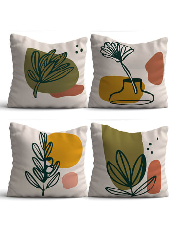 ABERTO DESIGN 4er-Set: Kissenhüllen in Weiß/ Khaki