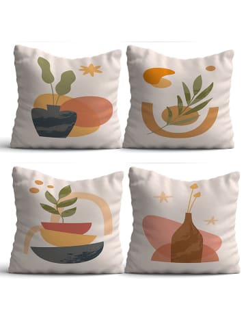 ABERTO DESIGN 4er-Set: Kissenhüllen in Weiß/ Orange