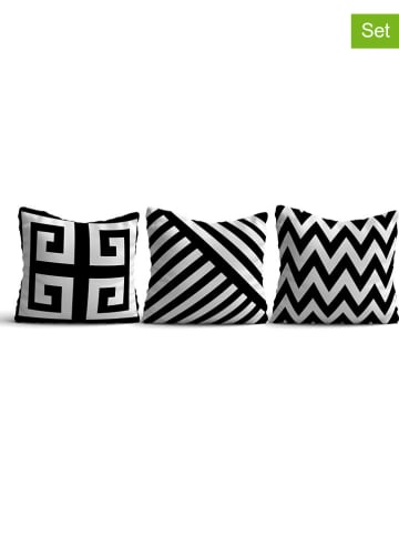 ABERTO DESIGN 3er-Set: Kissenbezüge in Schwarz/ Weiß
