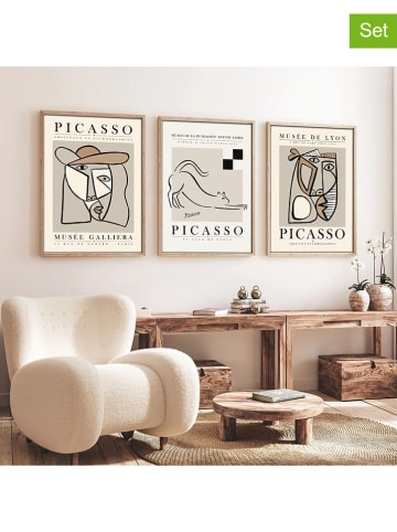 ABERTO DESIGN 3er-Set: Gerahmte Holzkunstdrucke