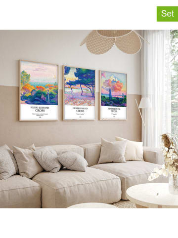 ABERTO DESIGN 3er-Set: Gerahmte Holzkunstdrucke