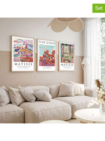 ABERTO DESIGN 3er-Set: Gerahmte Holzkunstdrucke