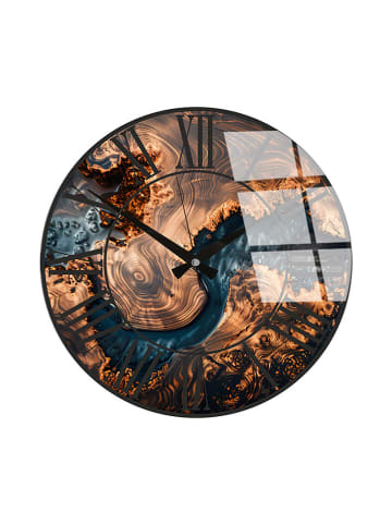 ABERTO DESIGN Wanduhr in Braun/ Blau - Ø 40 cm
