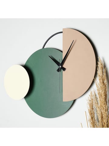 ABERTO DESIGN Wanduhr "Mateen" in Grün/ Hellbraun/ Creme - (B)47 x (H)31 cm